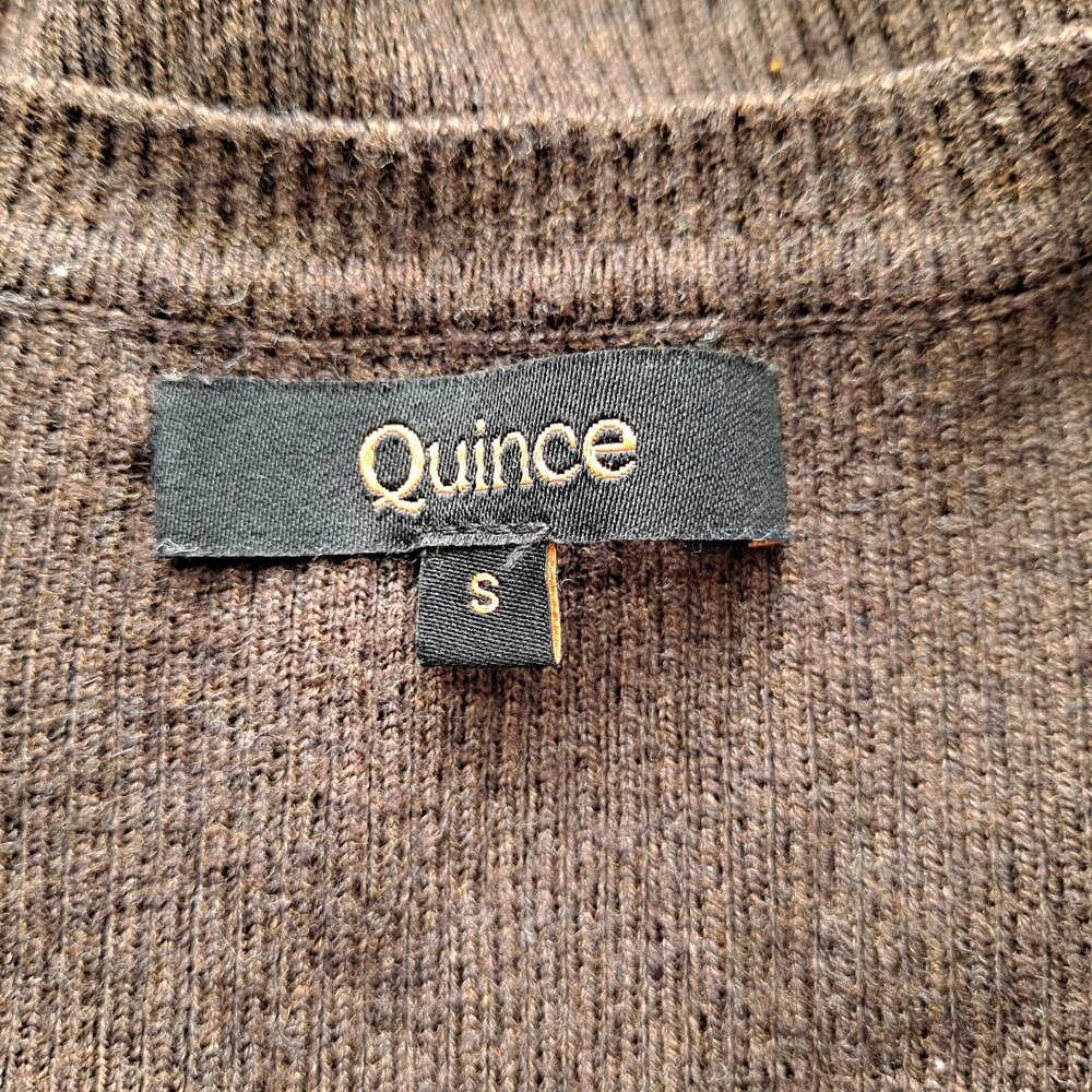 Quince Fitted Ribbed Cardigan Cotton Cashmere Mocha Heather Brown Womens Size S - Picture 9 of 11